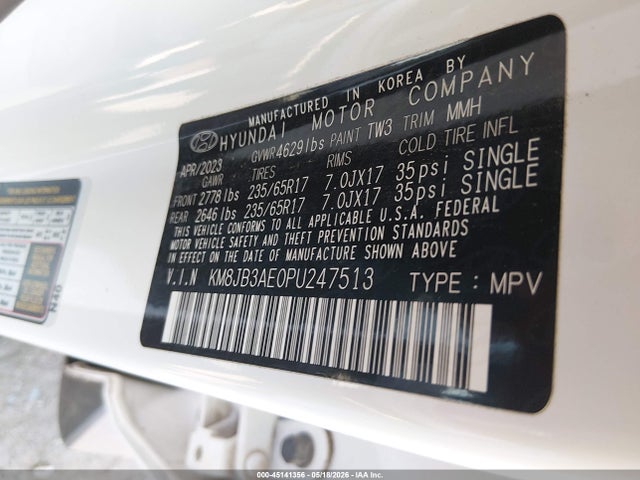 Продажа на аукционе авто 2023 Hyundai Tucson Sel, vin: KM8JB3AE0PU247513, номер лота: 45141356