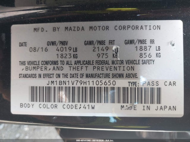 Aukcja sprzedaży 2017 Mazda Mazda3 Touring, vin: JM1BN1V79H1105650, numer aukcji: 45141368