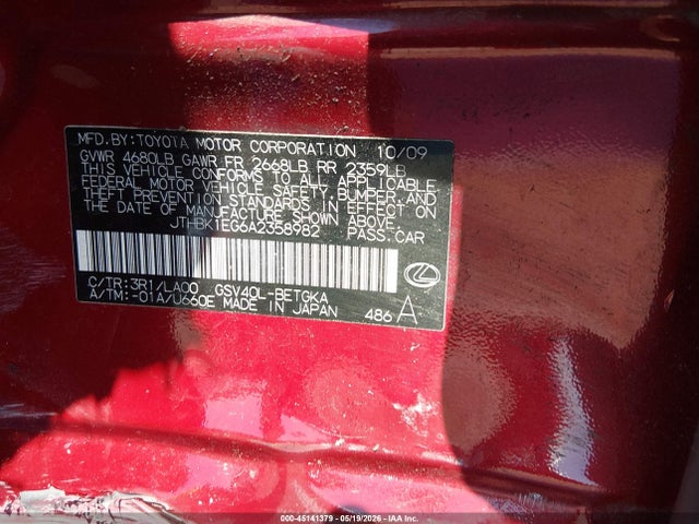 Aukcja sprzedaży 2010 Lexus Es 350, vin: JTHBK1EG6A2358982, numer aukcji: 45141379