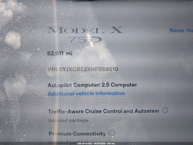 Tesla Model X 100d/75d/90d 2017 5YJXCBE2XHF068010 Image 16