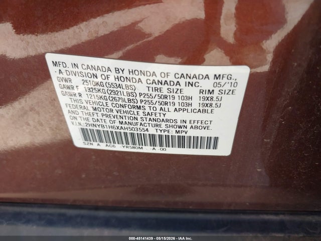 Aukcja sprzedaży 2010 Acura Zdx, vin: 2HNYB1H6XAH503554, numer aukcji: 45141439