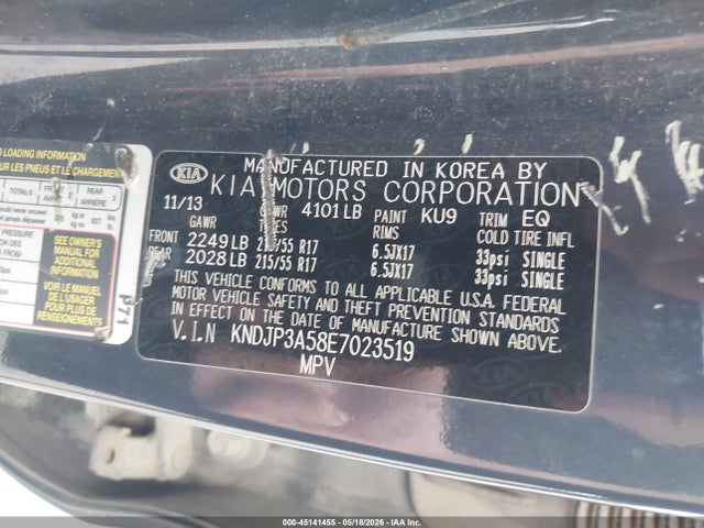 45141455 :رقم المزاد ، KNDJP3A58E7023519 vin ، 2014 Kia Soul + مزاد بيع