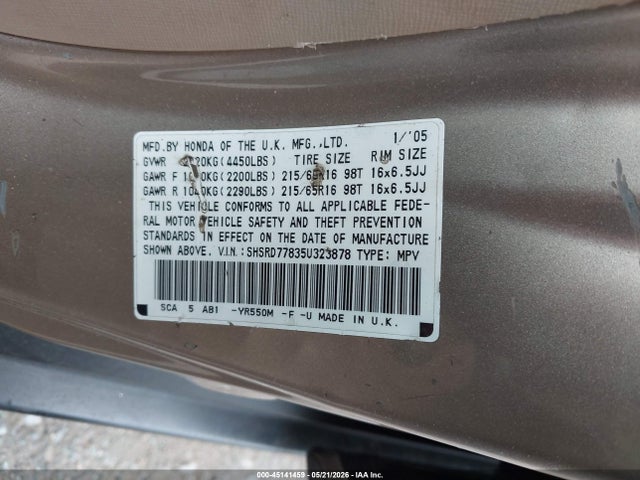 Продаж на аукціоні авто 2005 Honda Cr-v Ex, vin: SHSRD77835U323878, номер лоту: 45141459