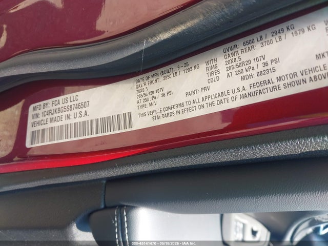 2025 Jeep Grand Cherokee L Limited 4x4 მანქანა იყიდება აუქციონზე, vin: 1C4RJKBG5S8746507, აუქციონის ნომერი: 45141470