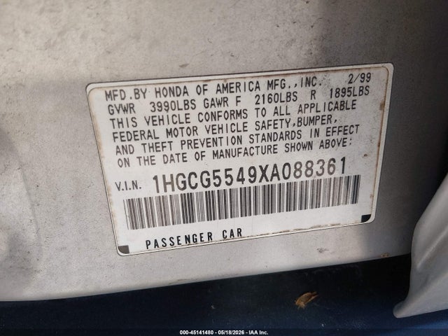 Продажа на аукционе авто 1999 Honda Accord Lx, vin: 1HGCG5549XA088361, номер лота: 45141480