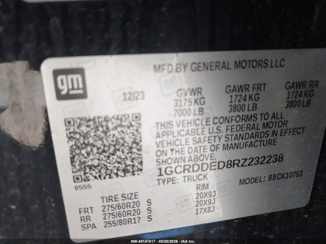Продаж на аукціоні авто 2024 Chevrolet Silverado 1500 4wd  Standard Bed Lt, vin: 1GCRDDED8RZ232238, номер лоту: 45141517