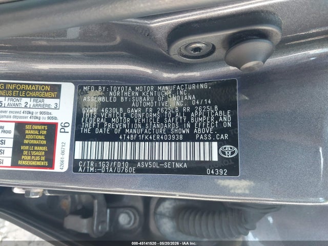 Продаж на аукціоні авто 2014 Toyota Camry Le, vin: 4T4BF1FK4ER403938, номер лоту: 45141520