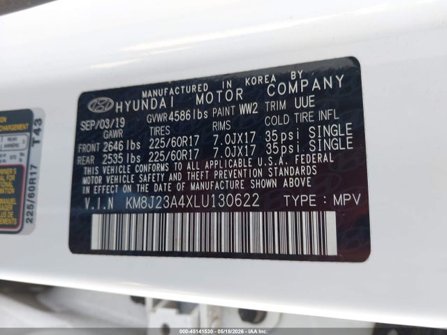 Aukcja sprzedaży 2020 Hyundai Tucson Se, vin: KM8J23A4XLU130622, numer aukcji: 45141530