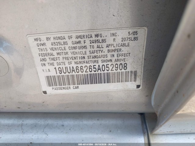 Продажа на аукционе авто 2005 Acura Tl, vin: 19UUA66265A052908, номер лота: 45141594