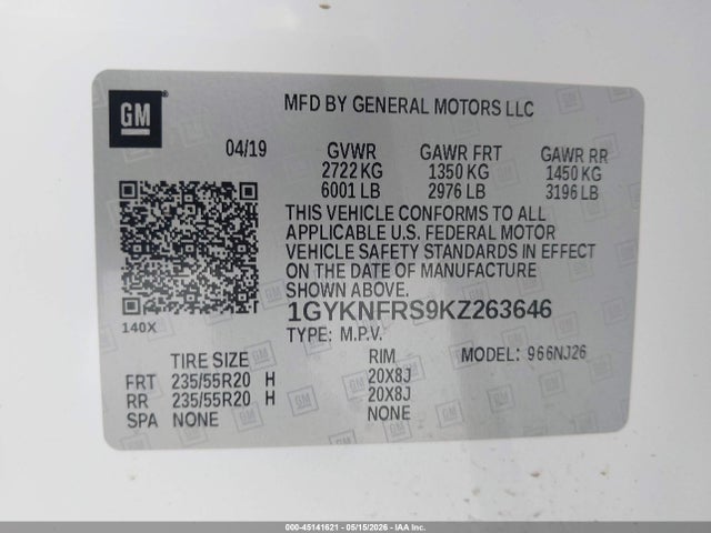 Продажа на аукционе авто 2019 Cadillac Xt5 Premium Luxury, vin: 1GYKNFRS9KZ263646, номер лота: 45141621