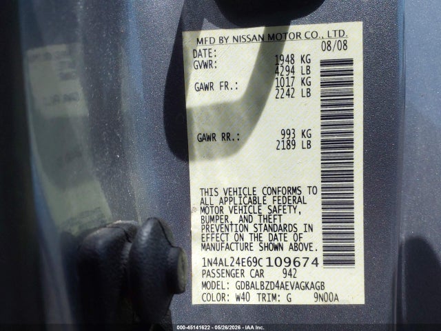 45141622 :رقم المزاد ، 1N4AL24E69C109674 vin ، 2009 Nissan Altima 2.5 S مزاد بيع
