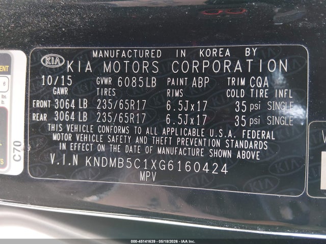 KIA SEDONA LX 2016 KNDMB5C1XG6160424 Image 9