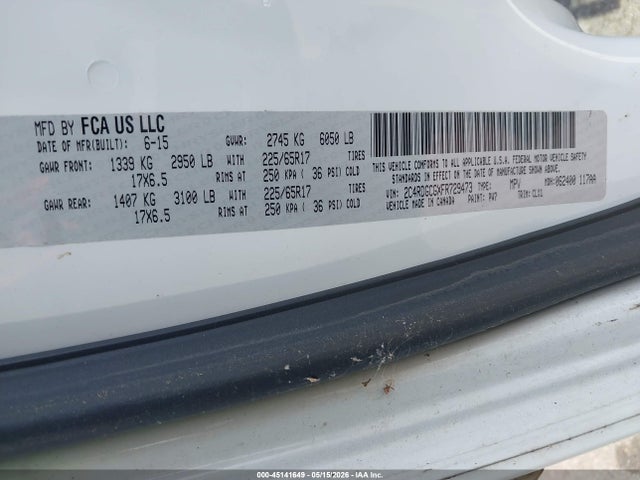 Aukcja sprzedaży 2015 Dodge Grand Caravan Sxt Plus, vin: 2C4RDGCGXFR729473, numer aukcji: 45141649