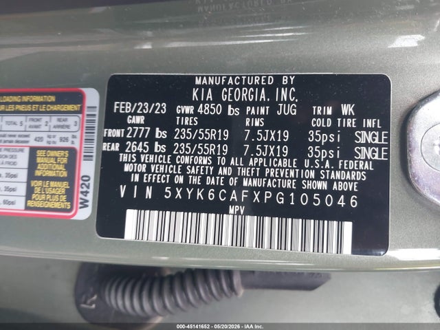 45141652 :رقم المزاد ، 5XYK6CAFXPG105046 vin ، 2023 Kia Sportage X-line مزاد بيع