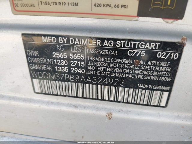 2010 Mercedes-benz S 550 მანქანა იყიდება აუქციონზე, vin: WDDNG7BB8AA324923, აუქციონის ნომერი: 45141668