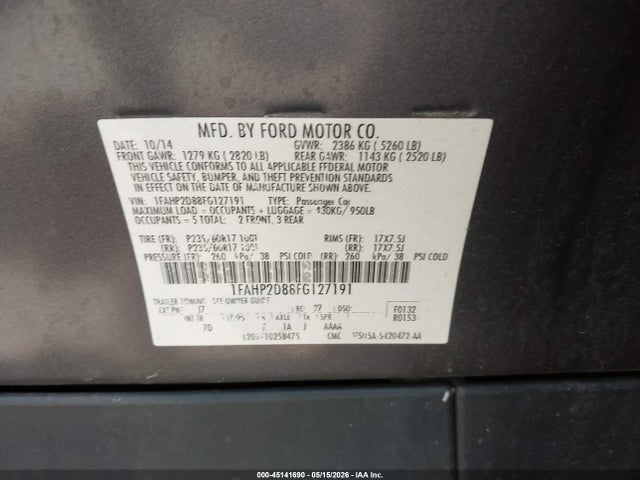 Ford TAURUS SE 2015 1FAHP2D88FG127191 Image 9