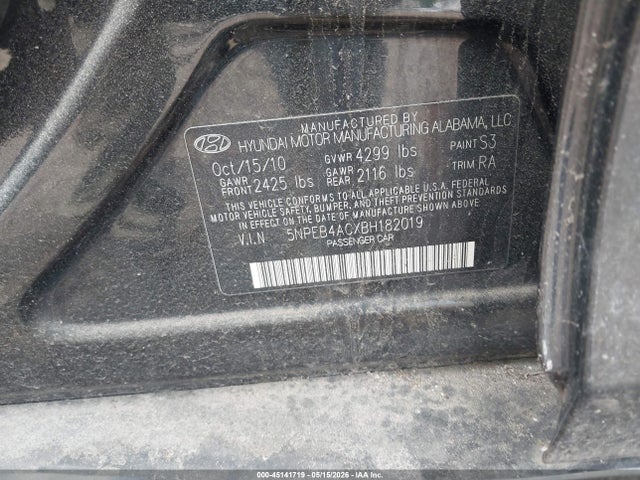 2011 Hyundai Sonata Gls მანქანა იყიდება აუქციონზე, vin: 5NPEB4ACXBH182019, აუქციონის ნომერი: 45141719