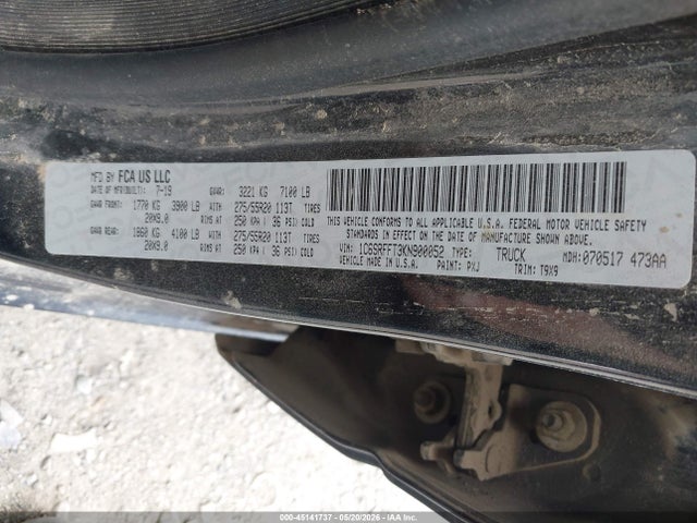 45141737 :رقم المزاد ، 1C6SRFFT3KN900052 vin ، 2019 Ram 1500 مزاد بيع