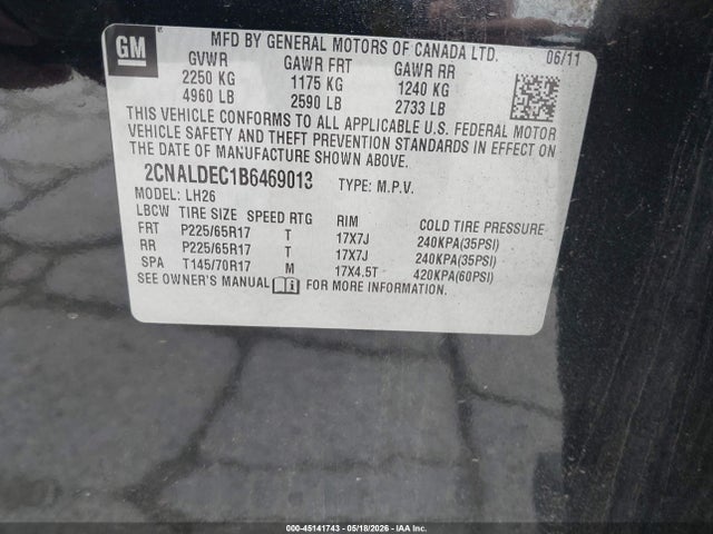 Продаж на аукціоні авто 2011 Chevrolet Equinox 1lt, vin: 2CNALDEC1B6469013, номер лоту: 45141743