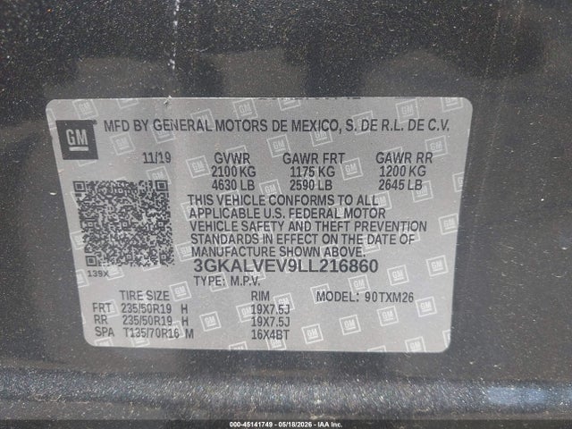 2020 Gmc Terrain Awd Slt მანქანა იყიდება აუქციონზე, vin: 3GKALVEV9LL216860, აუქციონის ნომერი: 45141749