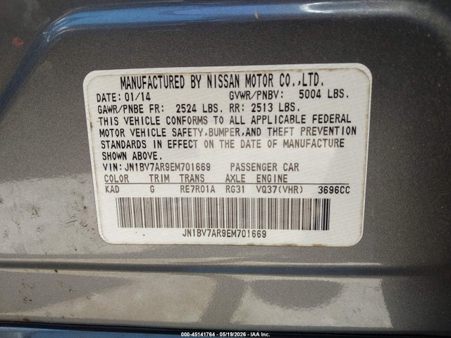 Aukcja sprzedaży 2014 Infiniti Q50 Premium, vin: JN1BV7AR9EM701669, numer aukcji: 45141764