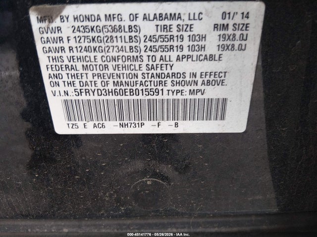 Aukcja sprzedaży 2014 Acura Mdx Technology Pkg W/entertainment Pkg, vin: 5FRYD3H60EB015591, numer aukcji: 45141776