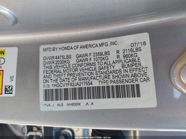 1HGCV1F92JA217654 Honda Accord Touring