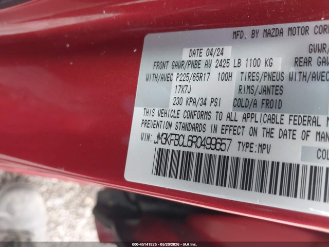 Aukcja sprzedaży 2024 Mazda Cx-5 2.5 S Preferred, vin: JM3KFBCL6R0499657, numer aukcji: 45141825