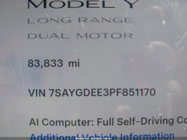 Продажа на аукционе авто 2023 Tesla Model Y Awd/long Range Dual Motor All-wheel Drive, vin: 7SAYGDEE3PF851170, номер лота: 45141831