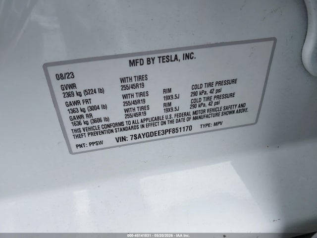 Продажа на аукционе авто 2023 Tesla Model Y Awd/long Range Dual Motor All-wheel Drive, vin: 7SAYGDEE3PF851170, номер лота: 45141831