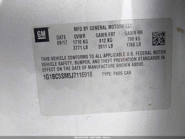 Продажа на аукционе авто 2018 Chevrolet Cruze Ls Auto, vin: 1G1BC5SM5J7116910, номер лота: 45141835