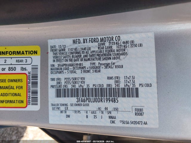Aukcja sprzedaży 2013 Ford Fusion Hybrid Se, vin: 3FA6P0LU0DR199485, numer aukcji: 45141857