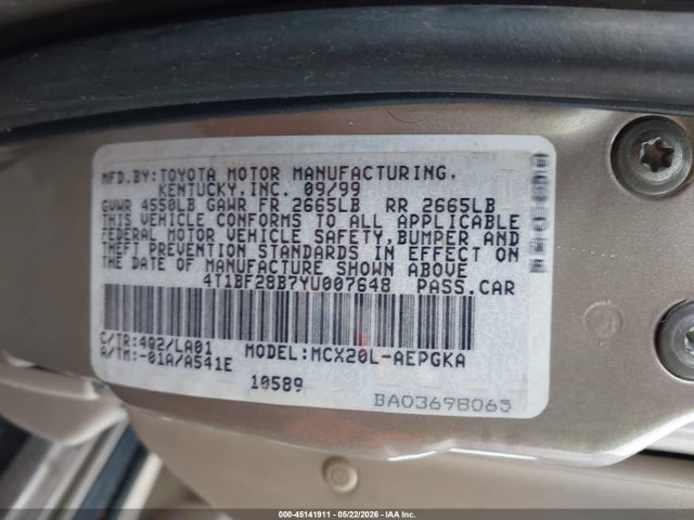 Продаж на аукціоні авто 2000 Toyota Avalon Xls, vin: 4T1BF28B7YU007648, номер лоту: 45141911