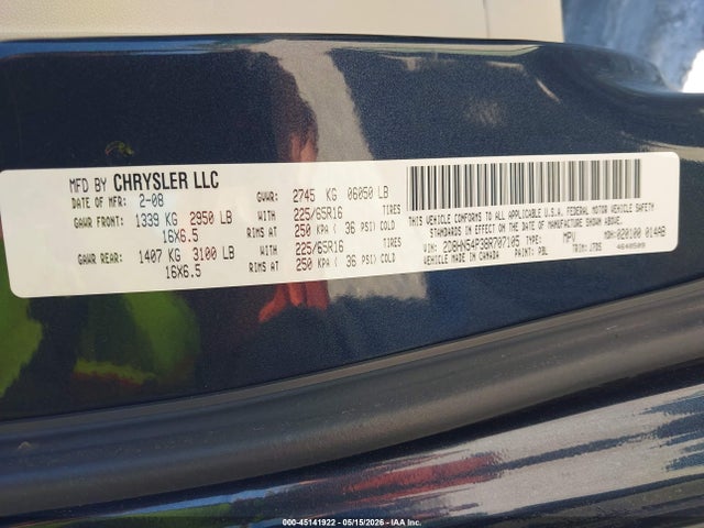 45141922 :رقم المزاد ، 2D8HN54P38R707105 vin ، 2008 Dodge Grand Caravan Sxt مزاد بيع