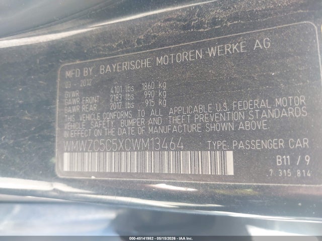 45141982 :رقم المزاد ، WMWZC5C5XCWM13464 vin ، 2012 Mini Cooper S Countryman مزاد بيع