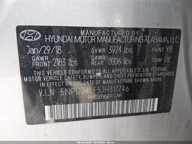 Hyundai ELANTRA SEL 2018 5NPD84LF5JH317746 Image 9