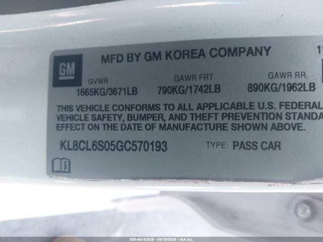 KL8CL6S05GC570193 Chevrolet Spark Ev 2lt