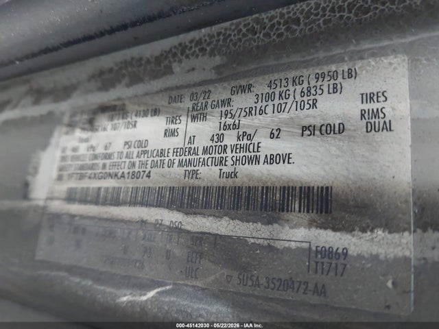 Продаж на аукціоні авто 2022 Ford Transit-350 Cargo Van, vin: 1FTBF4XG0NKA18074, номер лоту: 45142030