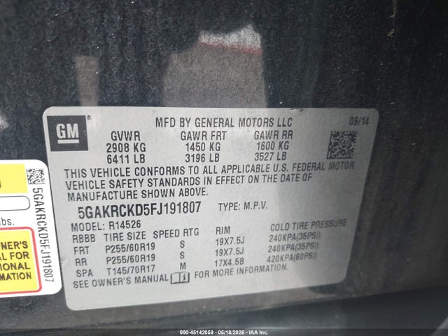 Aukcja sprzedaży 2015 Buick Enclave Premium, vin: 5GAKRCKD5FJ191807, numer aukcji: 45142059