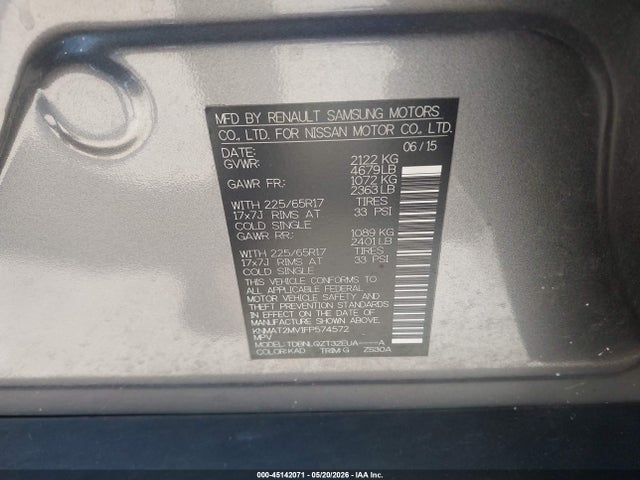 Nissan ROGUE SV 2015 KNMAT2MV1FP574572 Image 9