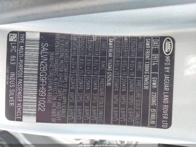 45142088 :رقم المزاد ، SALVN2BG9FH991022 vin ، 2015 Land Rover Range Rover Evoque Pure مزاد بيع