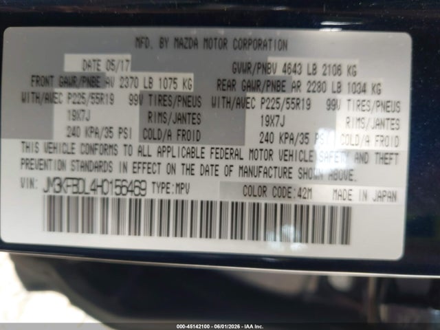 Aukcja sprzedaży 2017 Mazda Cx-5 Grand Touring, vin: JM3KFBDL4H0156469, numer aukcji: 45142100