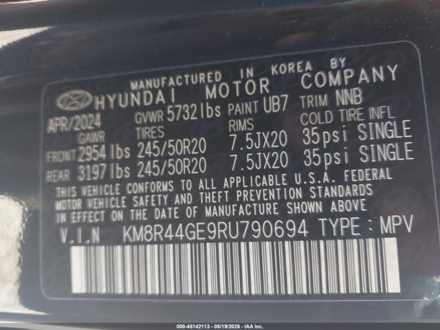 Aukcja sprzedaży 2024 Hyundai Palisade Sel 8p, vin: KM8R44GE9RU790694, numer aukcji: 45142113