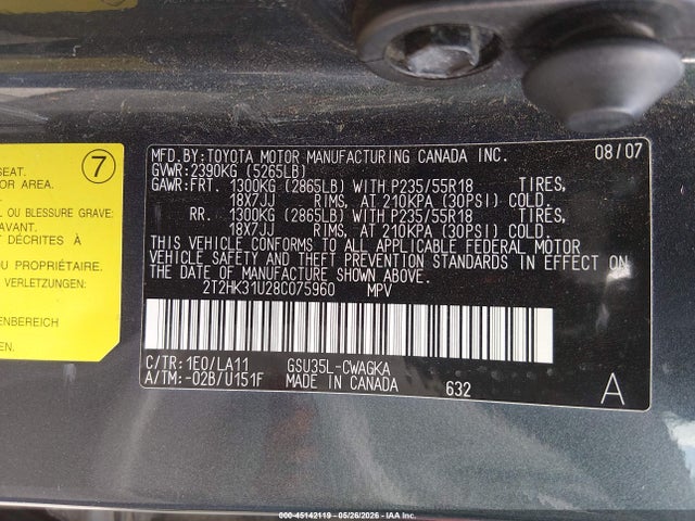Aukcja sprzedaży 2008 Lexus Rx 350, vin: 2T2HK31U28C075960, numer aukcji: 45142119