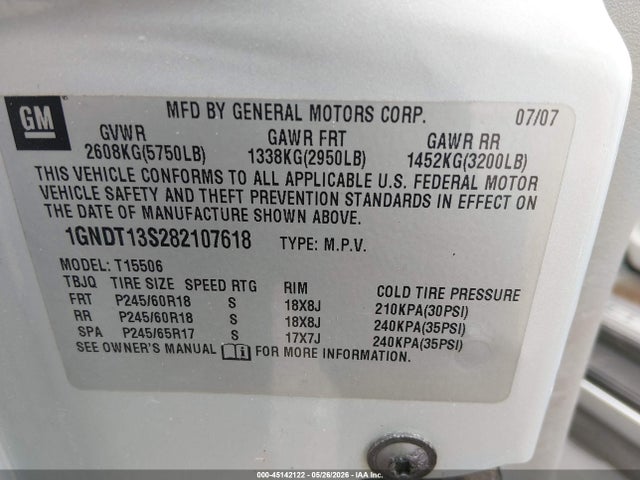 Продаж на аукціоні авто 2008 Chevrolet Trailblazer Lt, vin: 1GNDT13S282107618, номер лоту: 45142122