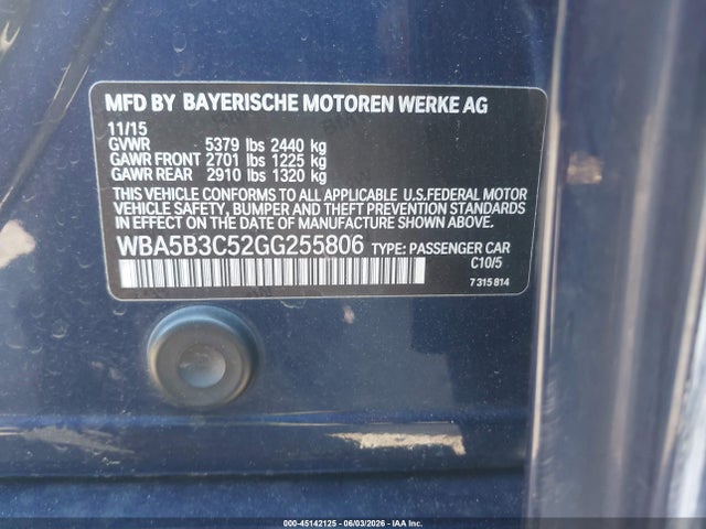 BMW 535i Xdrive 2016 WBA5B3C52GG255806 Image 9