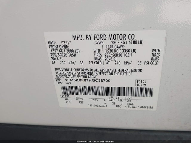 Продажа на аукционе авто 2017 Ford Explorer Limited, vin: 1FM5K8F87HGC38700, номер лота: 45142126