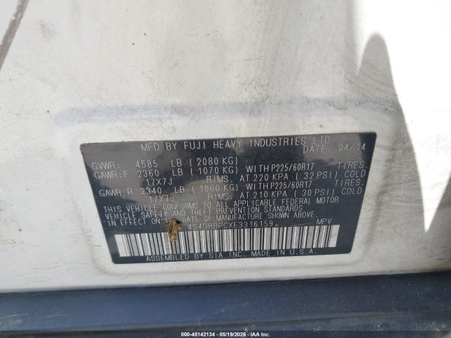 45142134 :رقم المزاد ، 4S4BRBPCXE3316159 vin ، 2014 Subaru Outback 2.5i Limited مزاد بيع