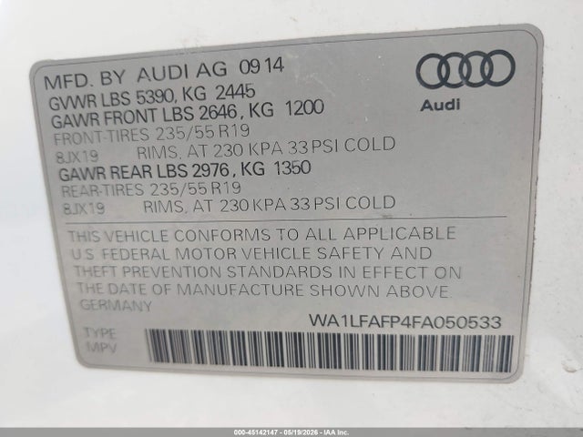 Aukcja sprzedaży 2015 Audi Q5 2.0t Premium, vin: WA1LFAFP4FA050533, numer aukcji: 45142147