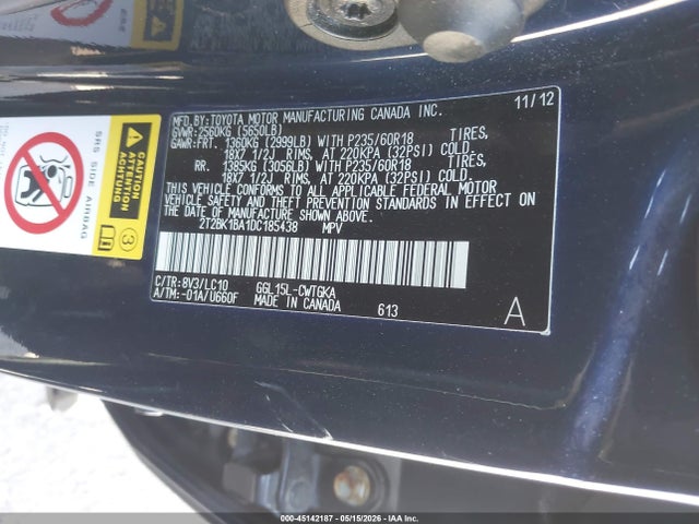 45142187 :رقم المزاد ، 2T2BK1BA1DC185438 vin ، 2013 Lexus Rx 350 مزاد بيع